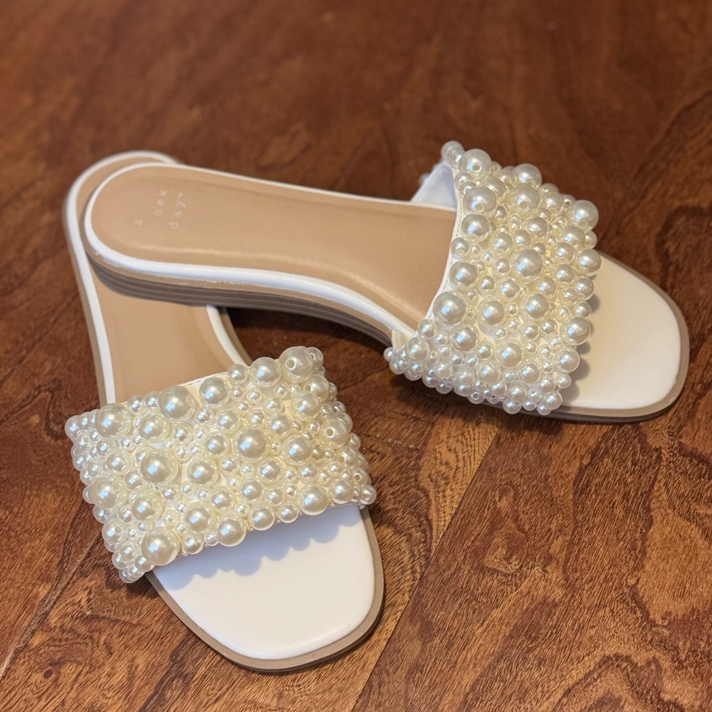 a new day Pearl Embellished Cream Slide Sandals